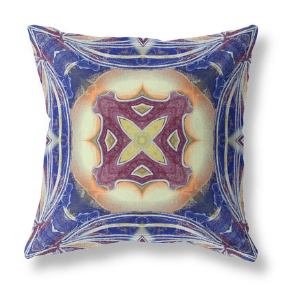 Indigo Cream Geo Tribal Suede Pillow