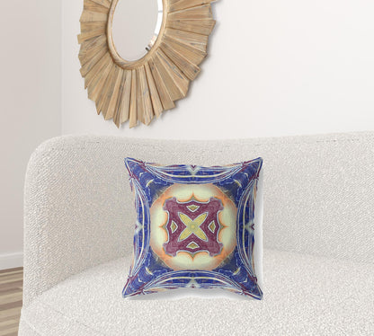 Indigo Cream Geo Tribal Suede Pillow