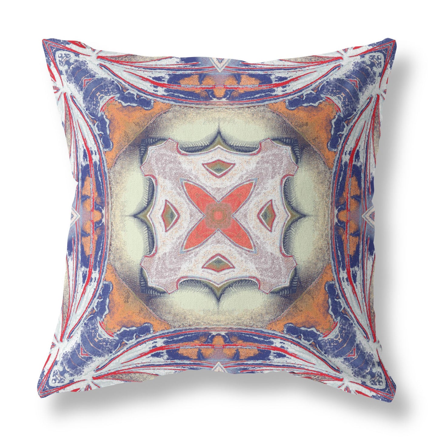 Pale Orange Blue Geo Tribal Suede Pillow