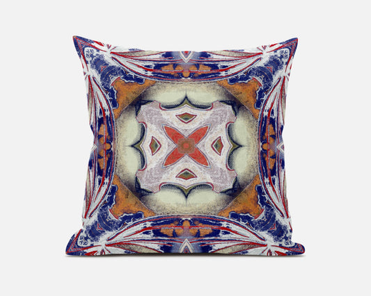 Pale Orange Blue Geo Tribal Suede Pillow