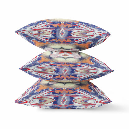 Pale Orange Blue Geo Tribal Suede Pillow