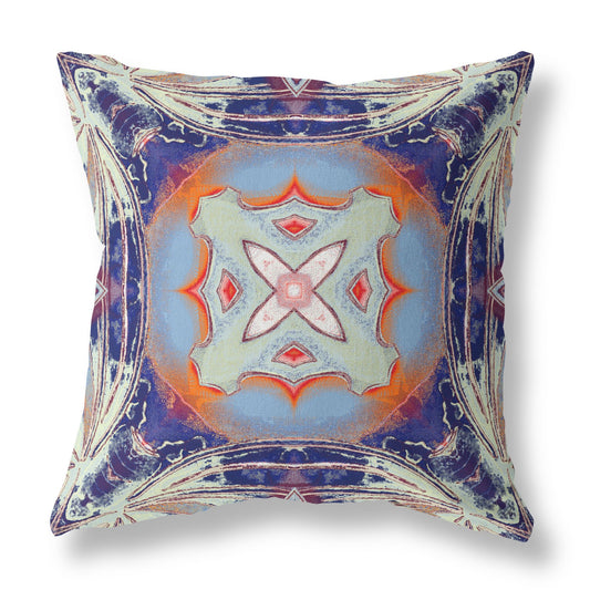Indigo Orange Geo Tribal Suede Pillow