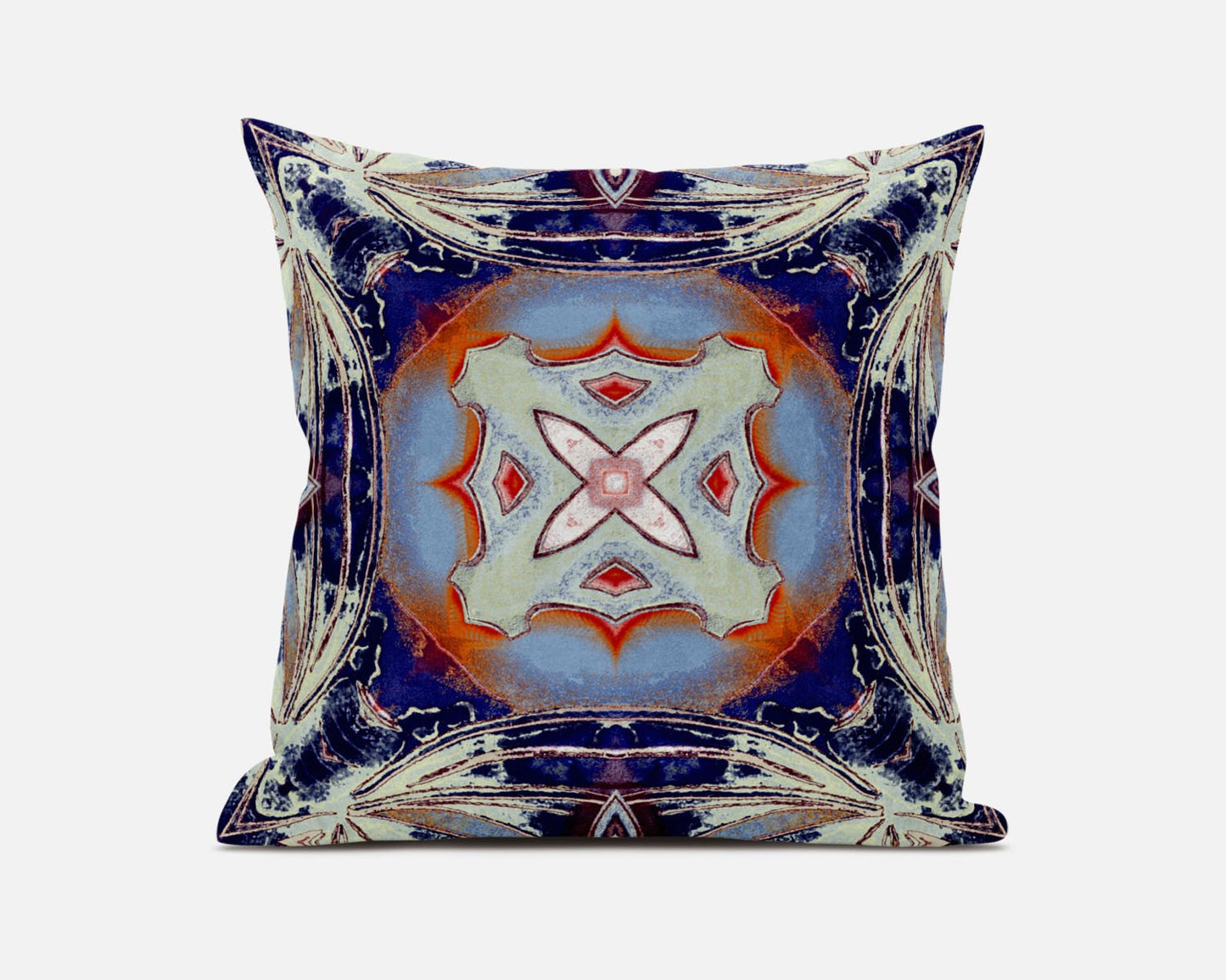 Indigo Orange Geo Tribal Suede Pillow