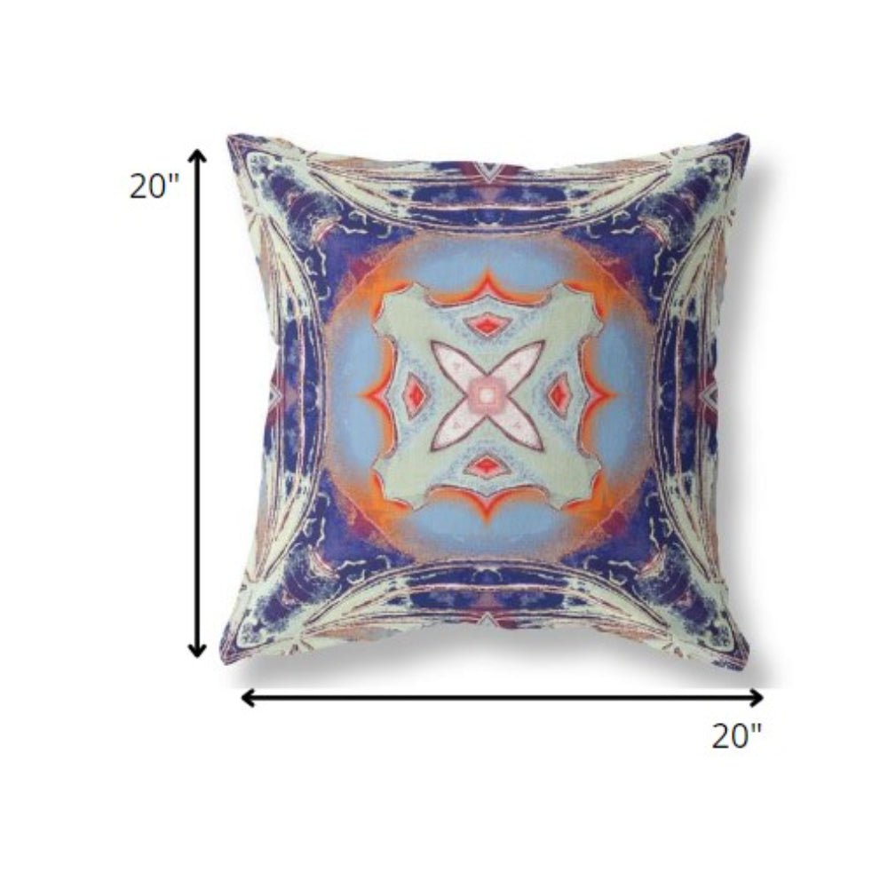 Indigo Orange Geo Tribal Suede Pillow