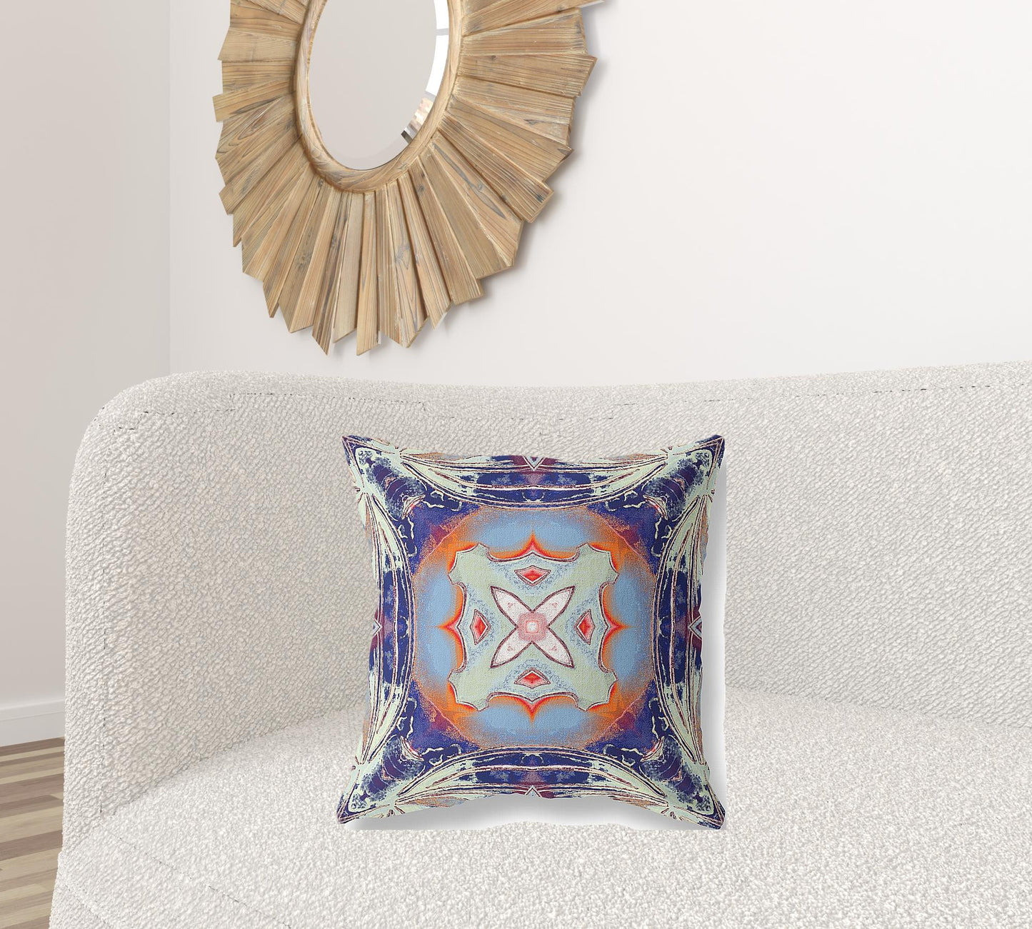 Indigo Orange Geo Tribal Suede Pillow