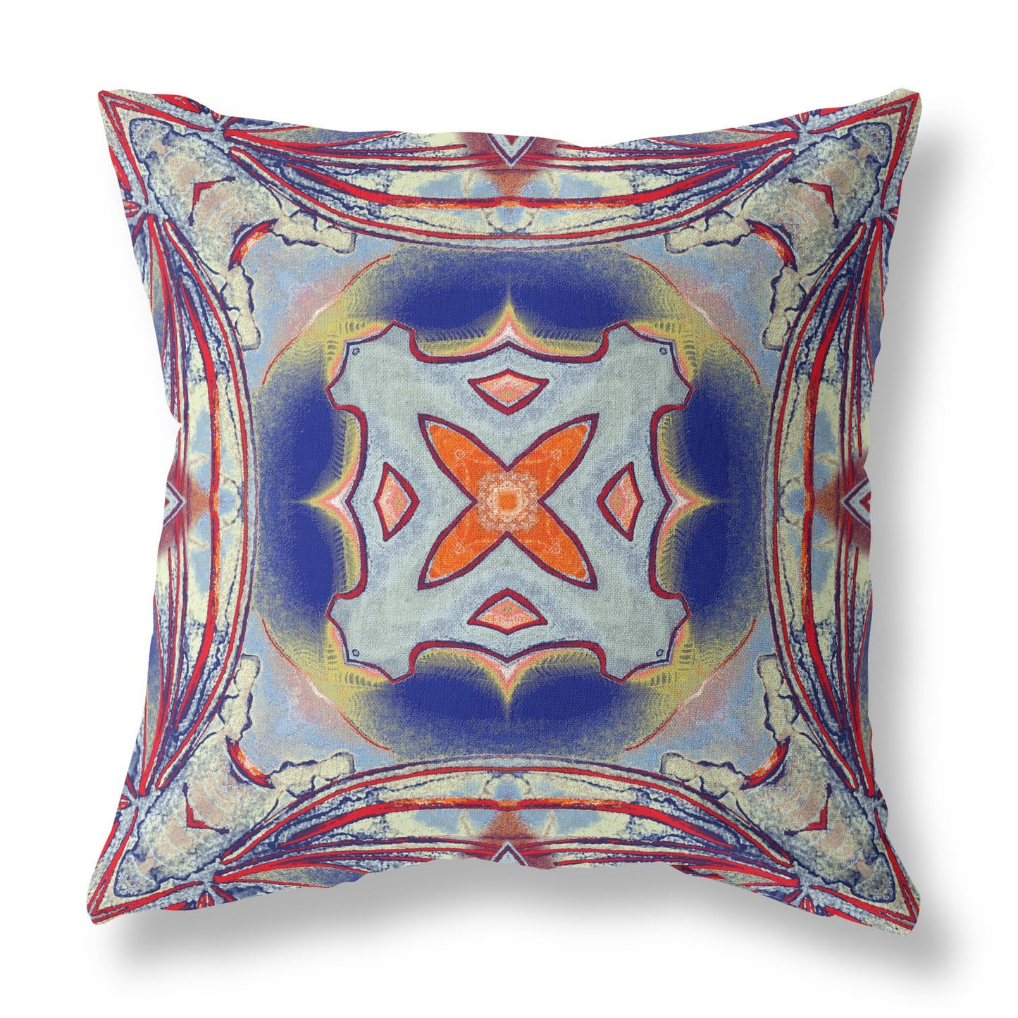 Red Blue Geo Tribal Suede Pillow