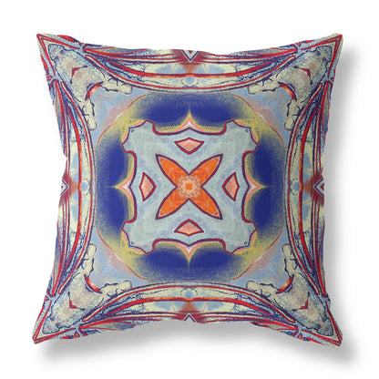 Red Blue Geo Tribal Suede Pillow