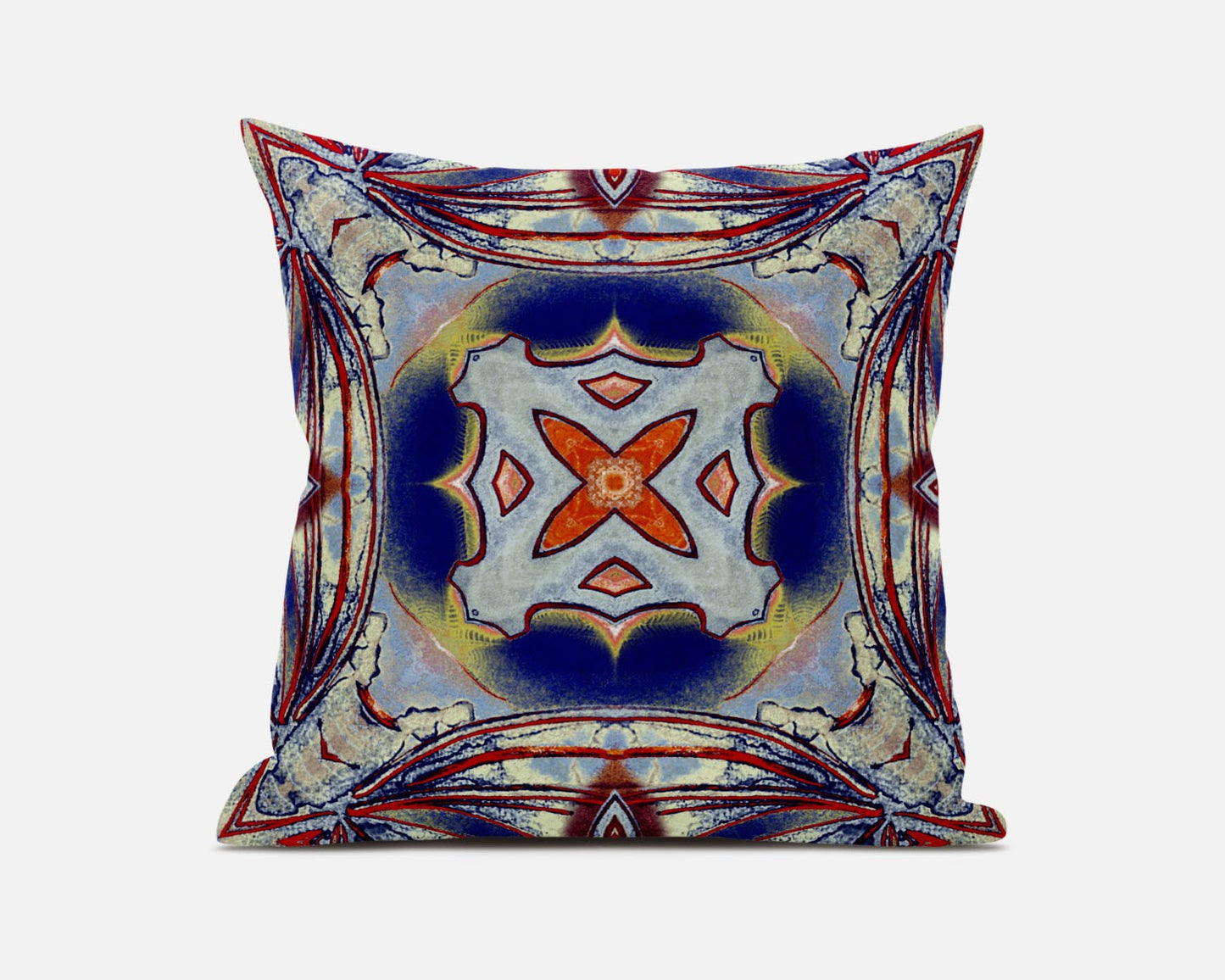 Red Blue Geo Tribal Suede Pillow