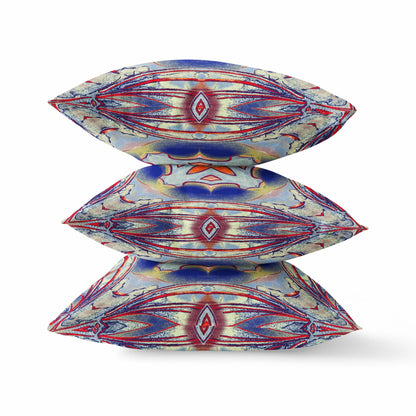 Red Blue Geo Tribal Suede Pillow