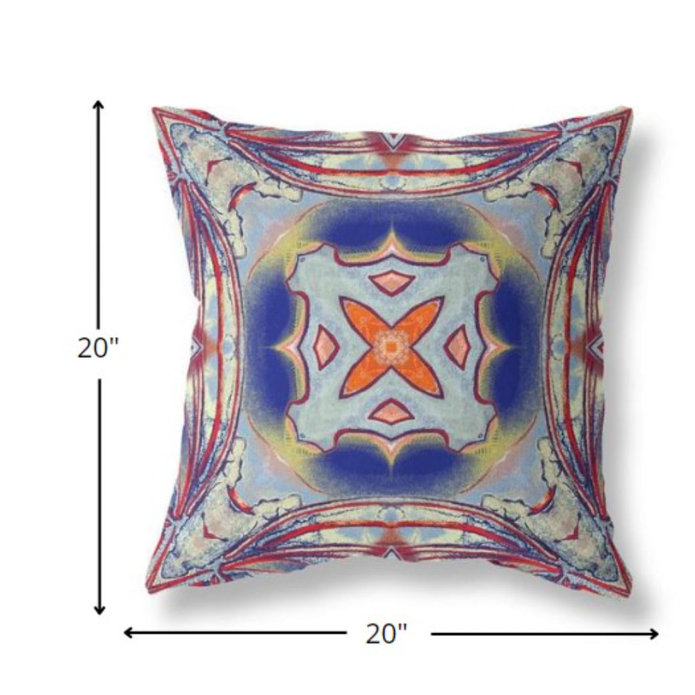 Red Blue Geo Tribal Suede Pillow