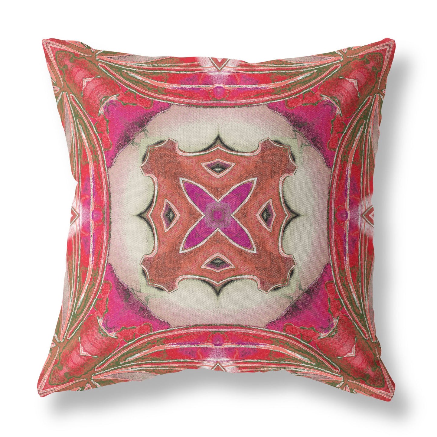 Fuchsia Red Geo Tribal Suede Pillow