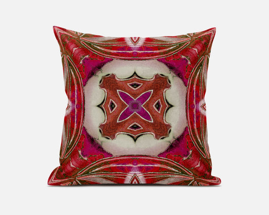 Fuchsia Red Geo Tribal Suede Pillow