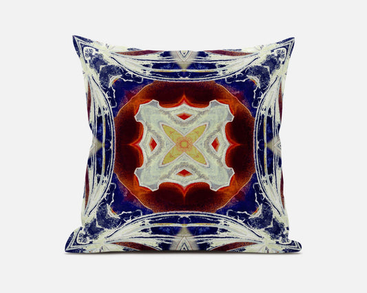 Indigo White Geo Tribal Suede Pillow