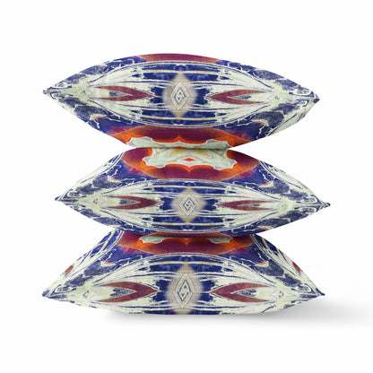 Indigo White Geo Tribal Suede Pillow