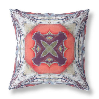 Gray Peach Geo Tribal Suede Pillow