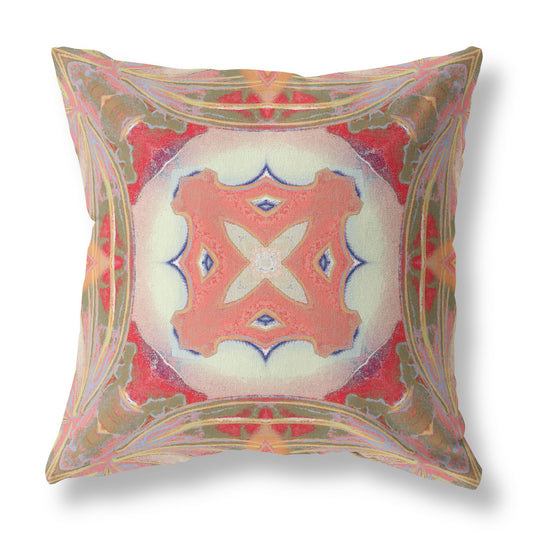 Peach Green Geo Tribal Suede Pillow