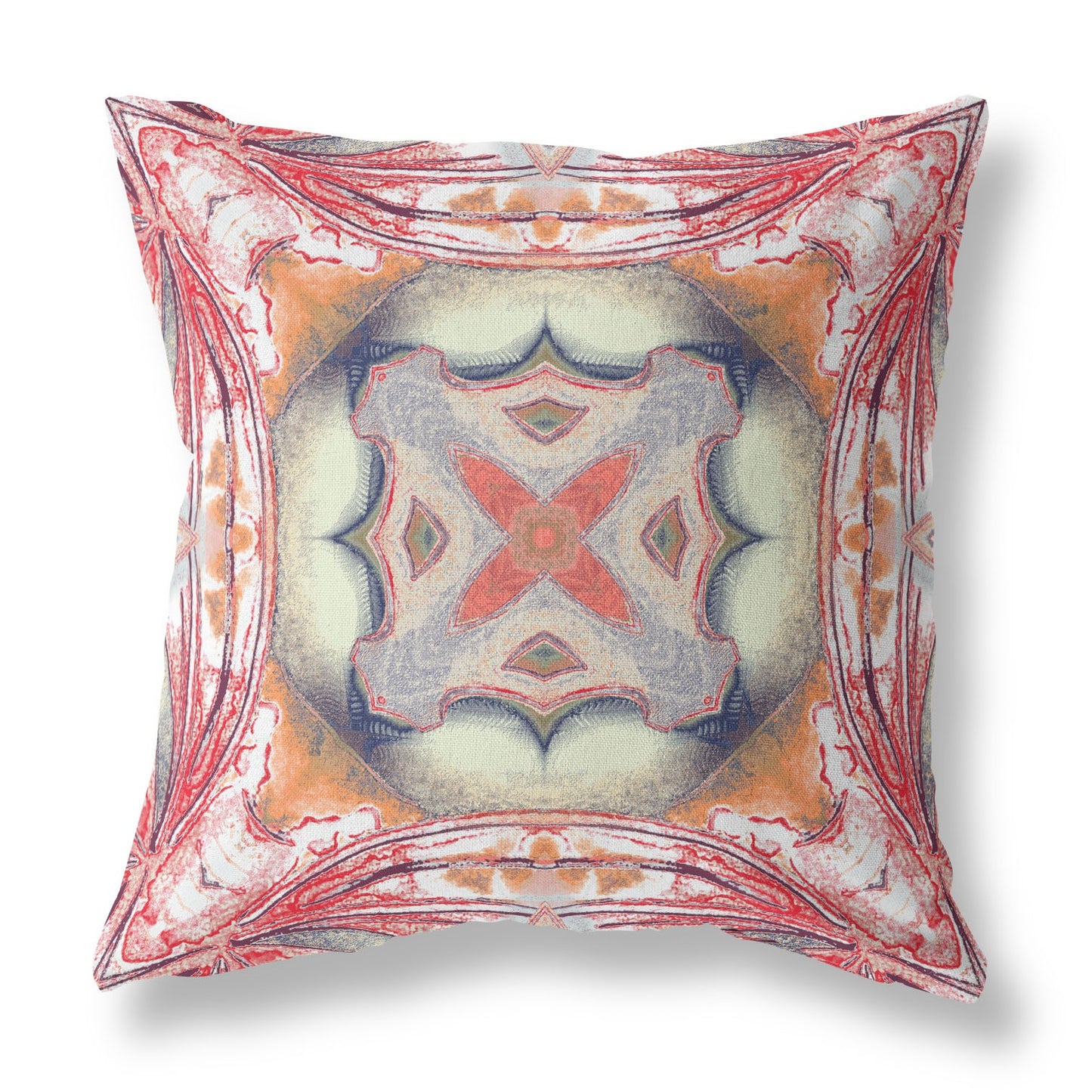 Red Orange Geo Tribal Suede Pillow