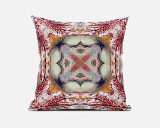 Red Orange Geo Tribal Suede Pillow