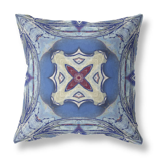 Blue Cream Geo Tribal Suede Pillow