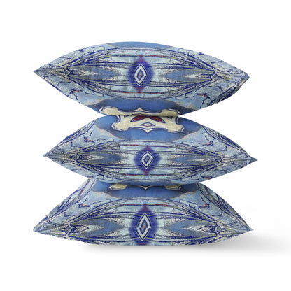 Blue Cream Geo Tribal Suede Pillow