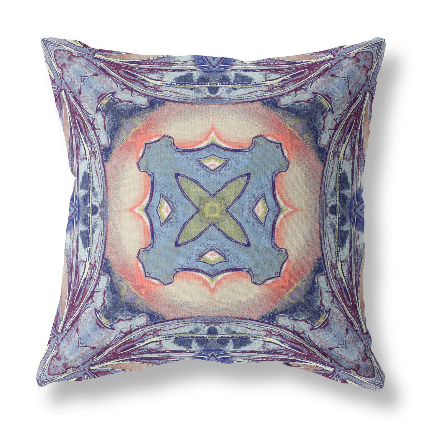 Indigo Peach Geo Tribal Suede Pillow