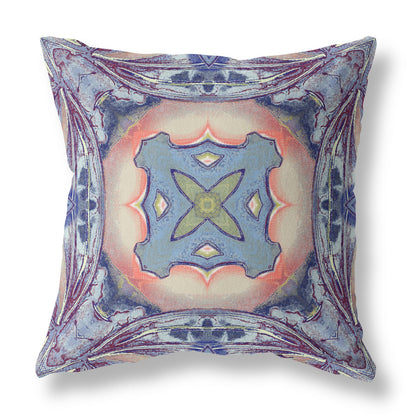 Indigo Peach Geo Tribal Suede Pillow