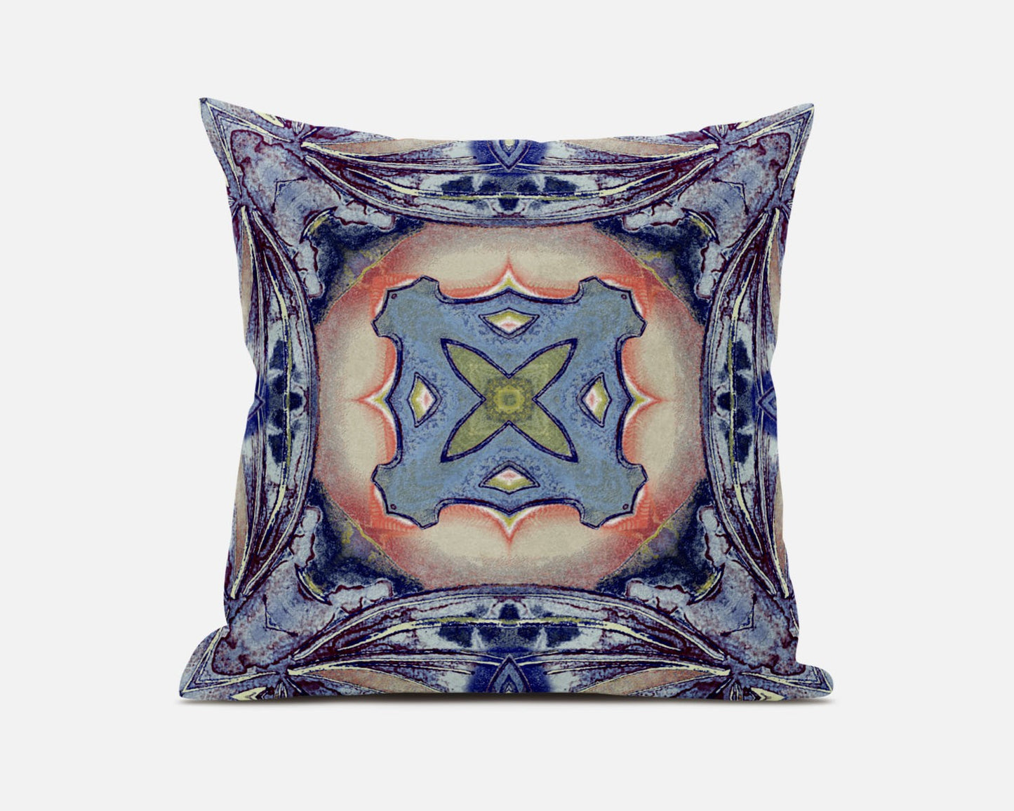 Indigo Peach Geo Tribal Suede Pillow