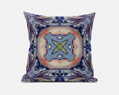 Indigo Peach Geo Tribal Suede Pillow