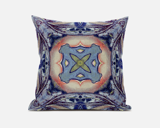 Indigo Peach Geo Tribal Suede Pillow