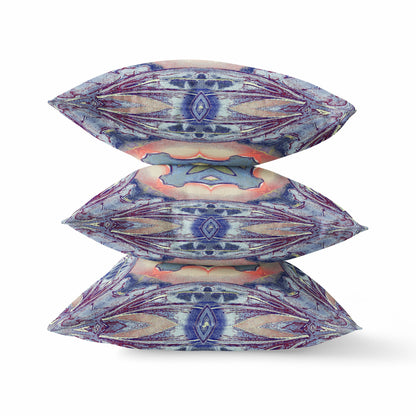 Indigo Peach Geo Tribal Suede Pillow