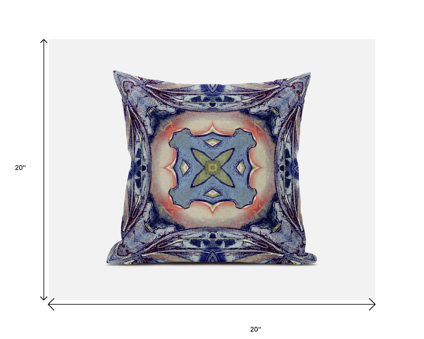 Indigo Peach Geo Tribal Suede Pillow