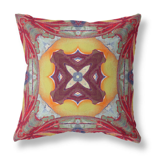 Red Yellow Geo Tribal Suede Pillow