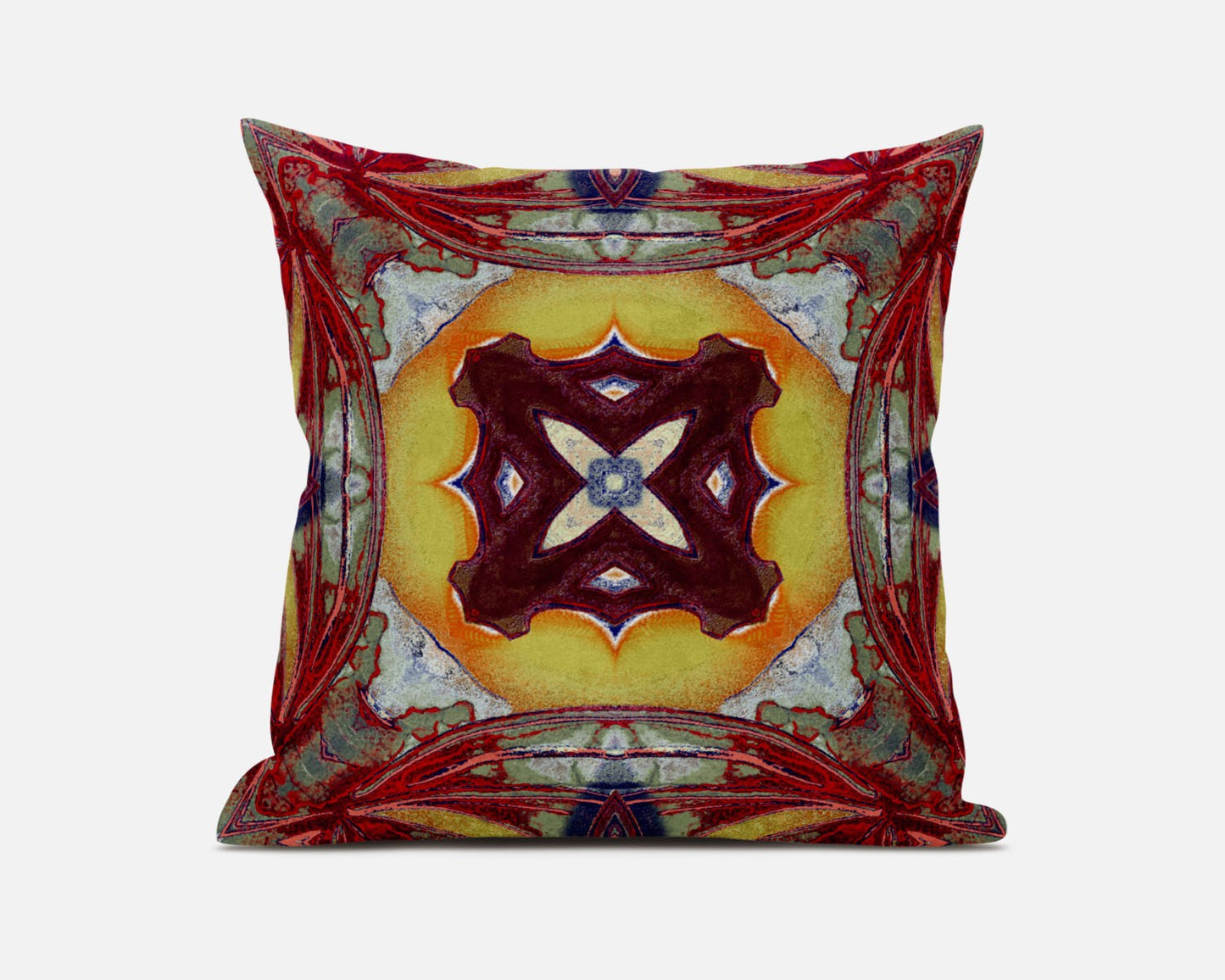 Red Yellow Geo Tribal Suede Pillow