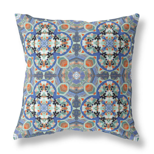 Blue Orange Cloverleaf Boho Suede Pillow