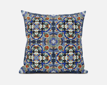 Blue Orange Cloverleaf Boho Suede Pillow