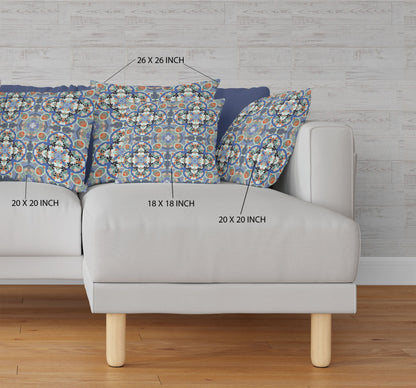Blue Orange Cloverleaf Boho Suede Pillow