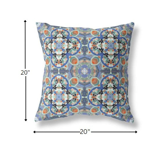 Blue Orange Cloverleaf Boho Suede Pillow