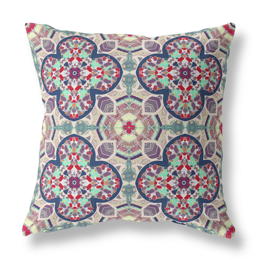 Mauve Blue Cloverleaf Boho Suede Pillow