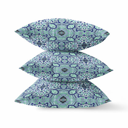 Blue Aqua Cloverleaf Boho Suede Pillow