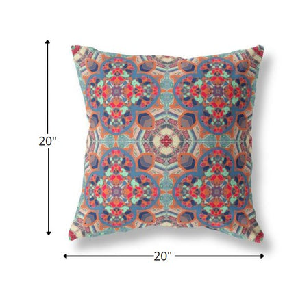 Orange Blue Cloverleaf Boho Suede Pillow