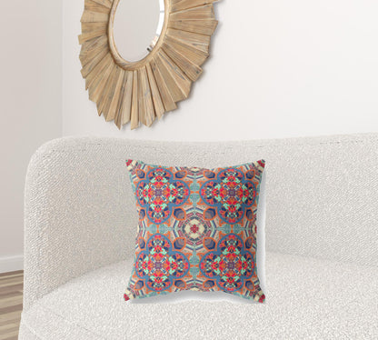 Orange Blue Cloverleaf Boho Suede Pillow