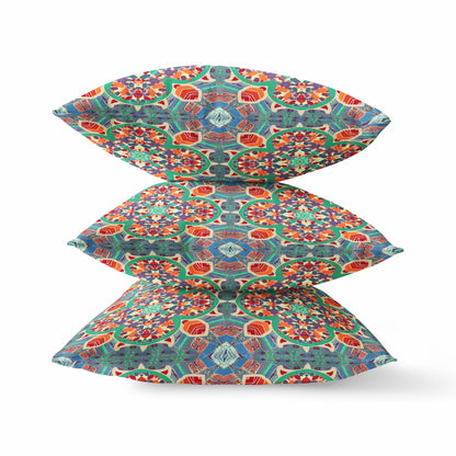 Orange Green Cloverleaf Boho Suede Pillow