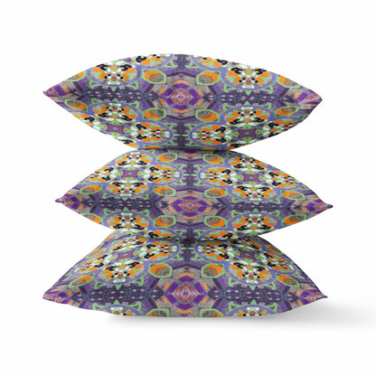 Purple Orange Cloverleaf Boho Suede Pillow