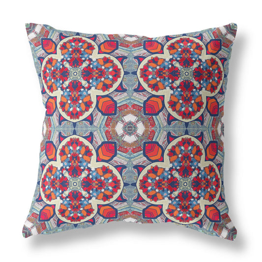 Red Blue Cloverleaf Boho Suede Pillow