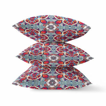 Red Blue Cloverleaf Boho Suede Pillow