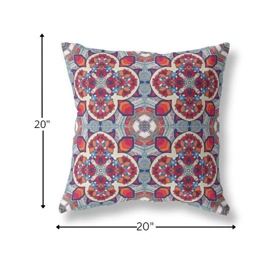 Red Blue Cloverleaf Boho Suede Pillow