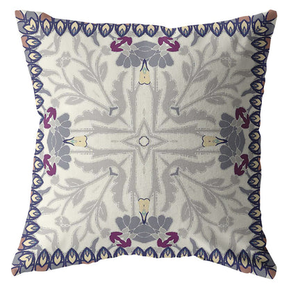 Gray Floral Frame Suede Pillow