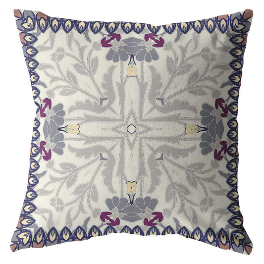 Gray Floral Frame Suede Pillow