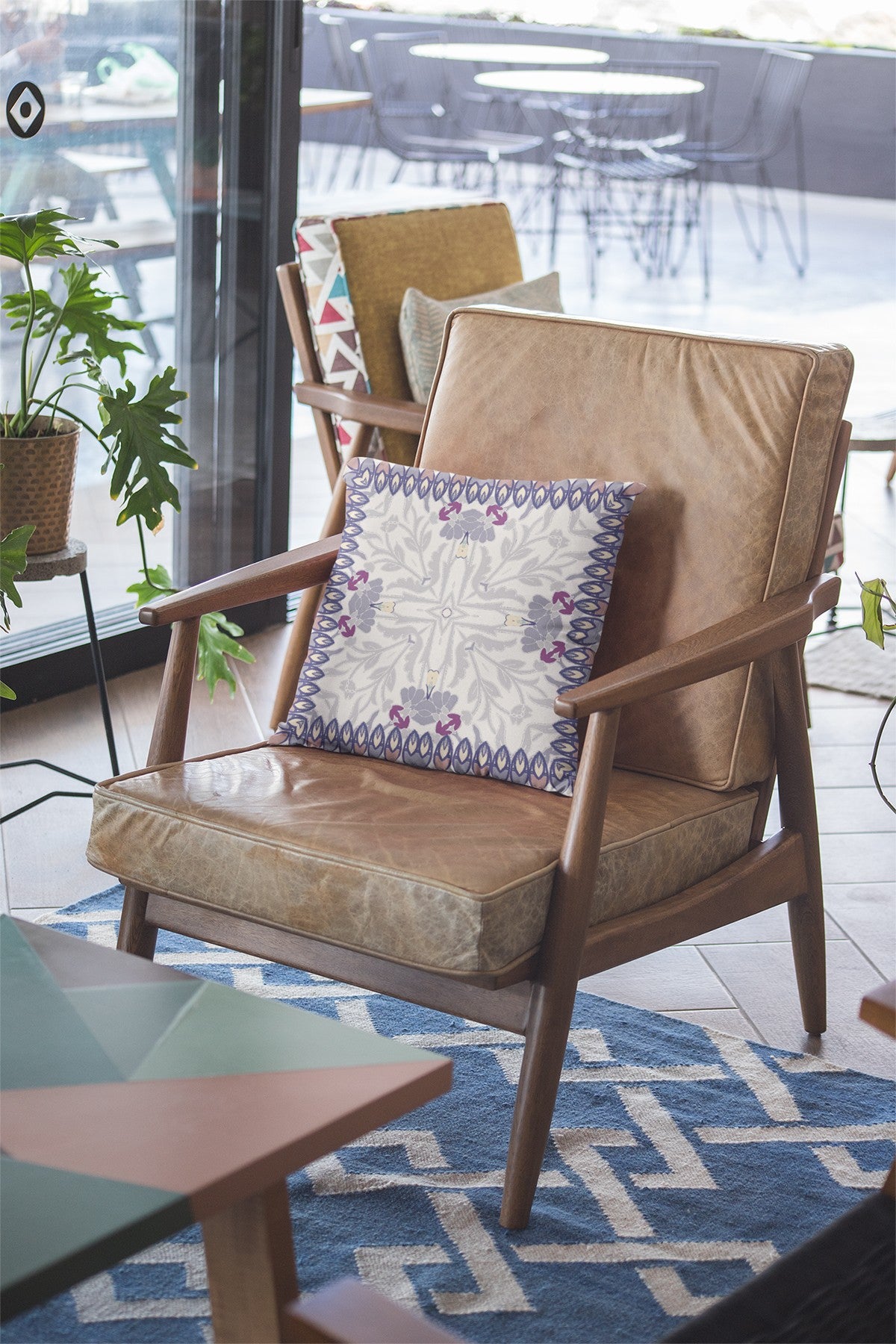Gray Floral Frame Suede Pillow