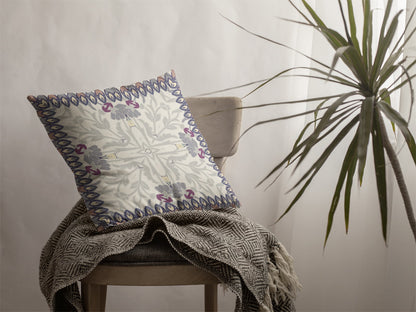 Gray Floral Frame Suede Pillow